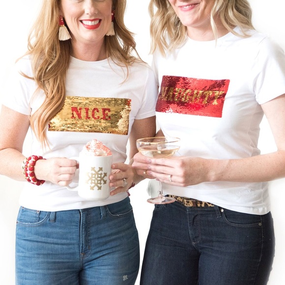NWT 8 Oak Lane Sequin Naughty/Nice Holiday Tee - Picture 3 of 5